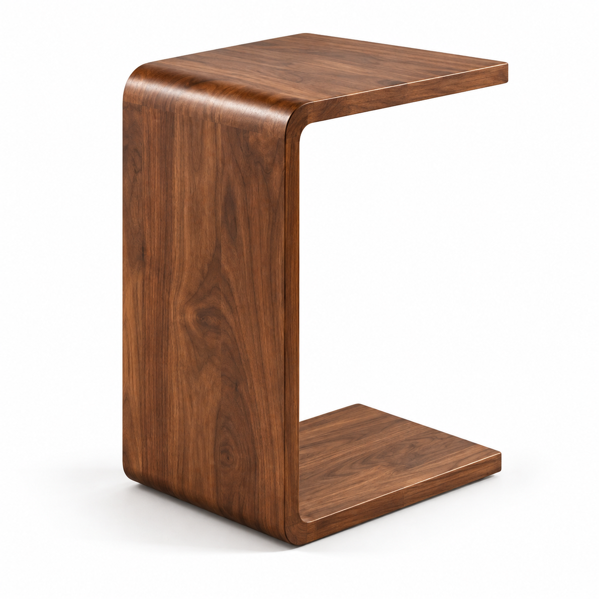 Walnut-Look C-Shaped Sofa Side Table