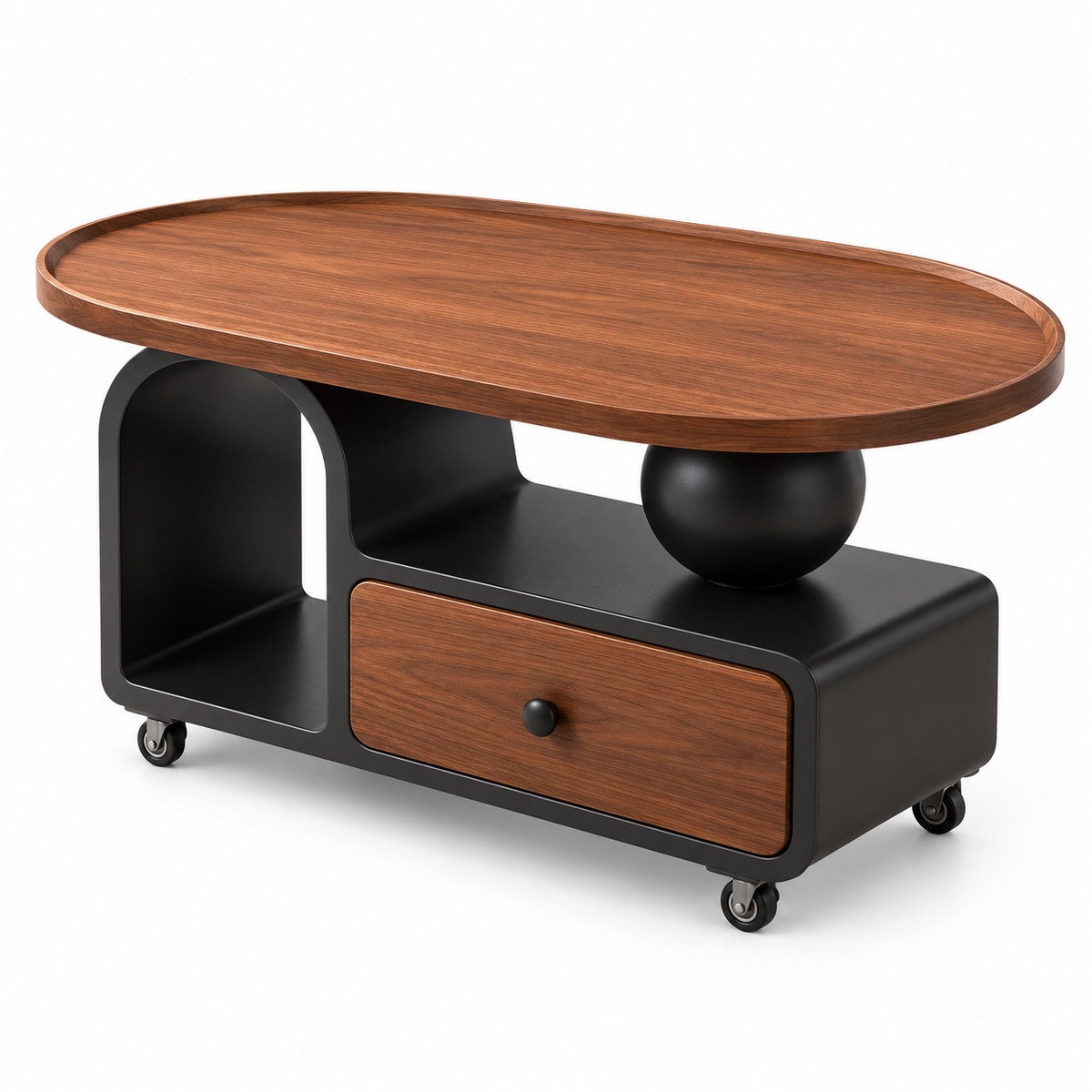 Walnut-Look Mobile Storage Side Table