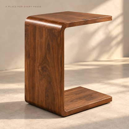 Walnut-Look C-Shaped Sofa Side Table