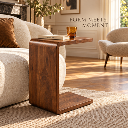 Walnut-Look C-Shaped Sofa Side Table