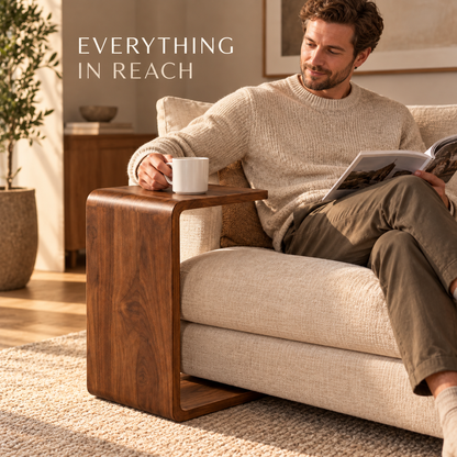 Walnut-Look C-Shaped Sofa Side Table
