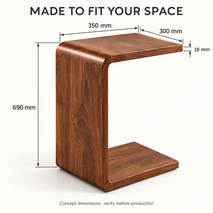 Walnut-Look C-Shaped Sofa Side Table