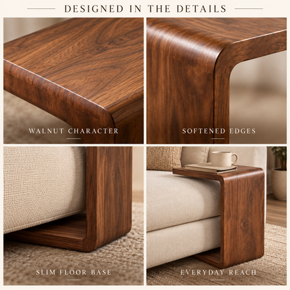 Walnut-Look C-Shaped Sofa Side Table