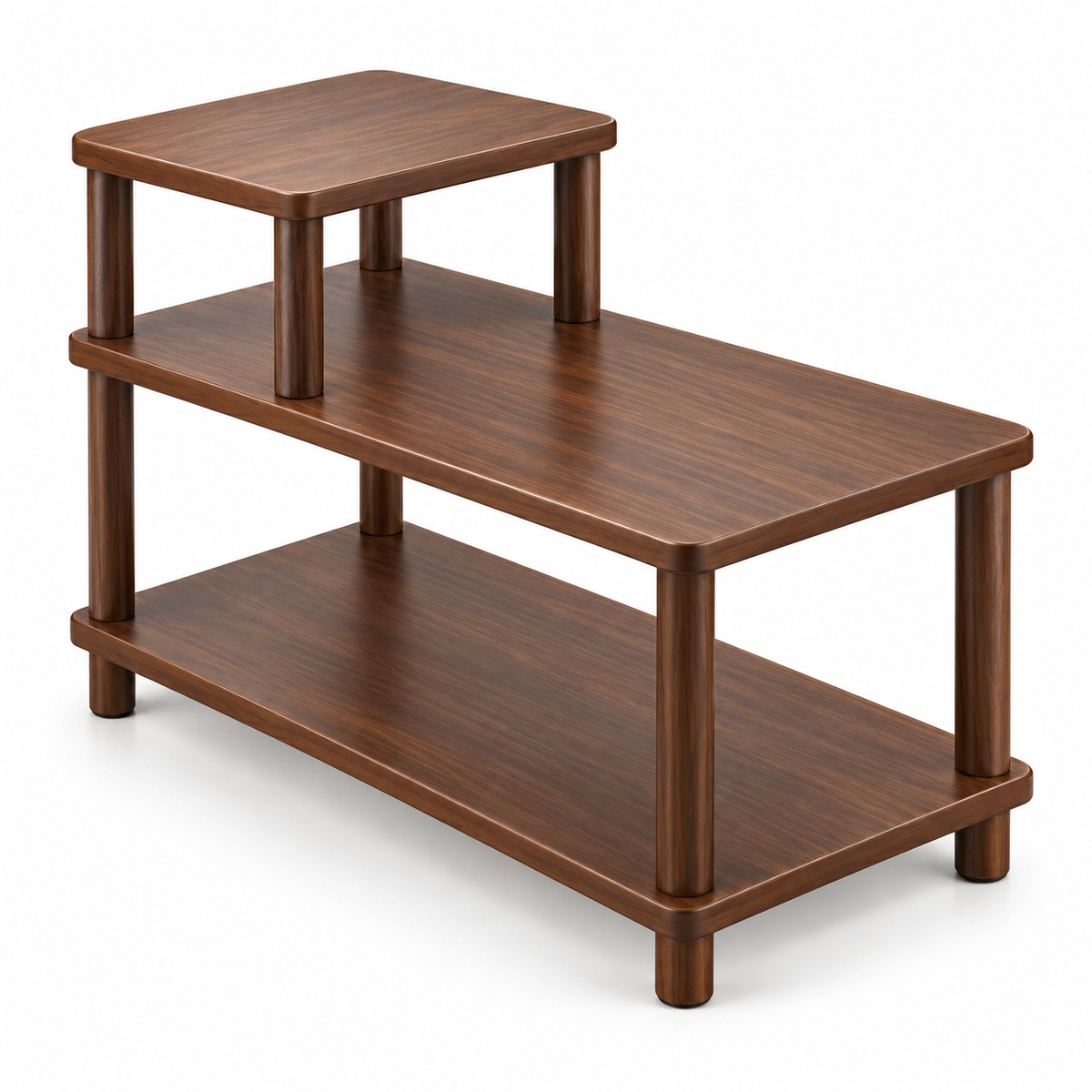 Walnut-Look Three-Level Sofa Side Table