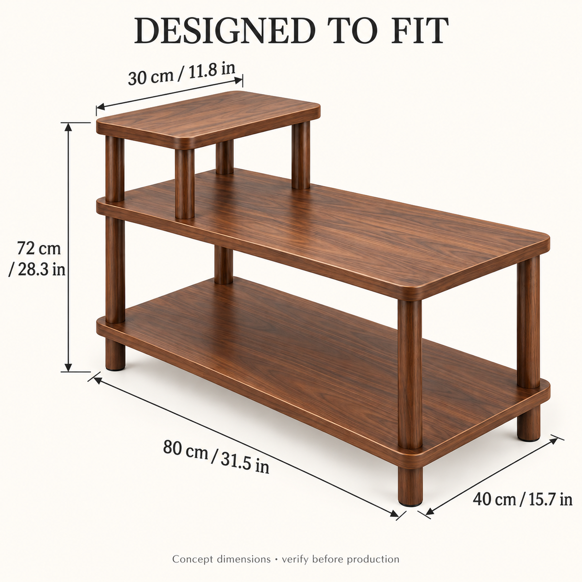 Walnut-Look Three-Level Sofa Side Table