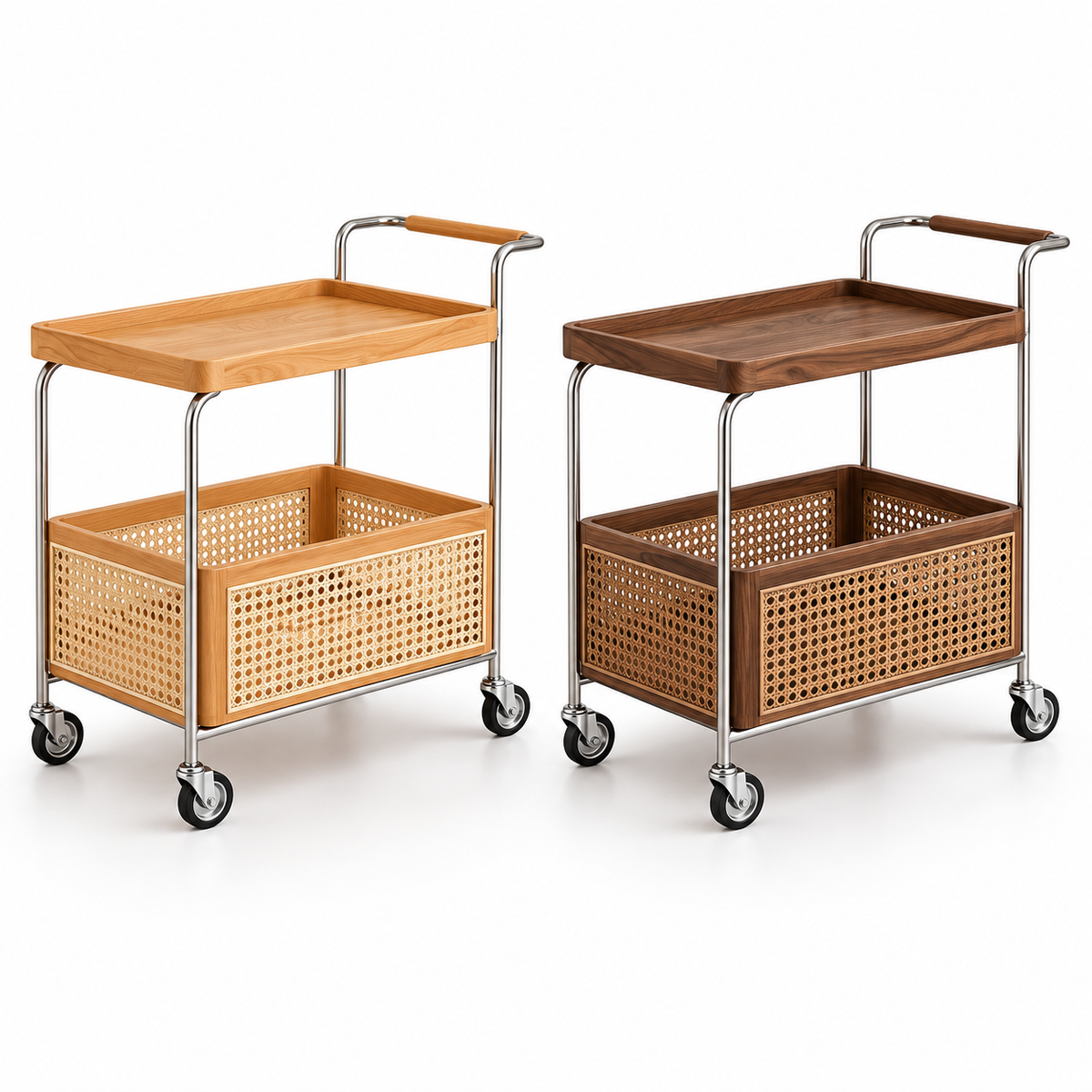 Rolling Side Table with Woven-Look Storage Basket