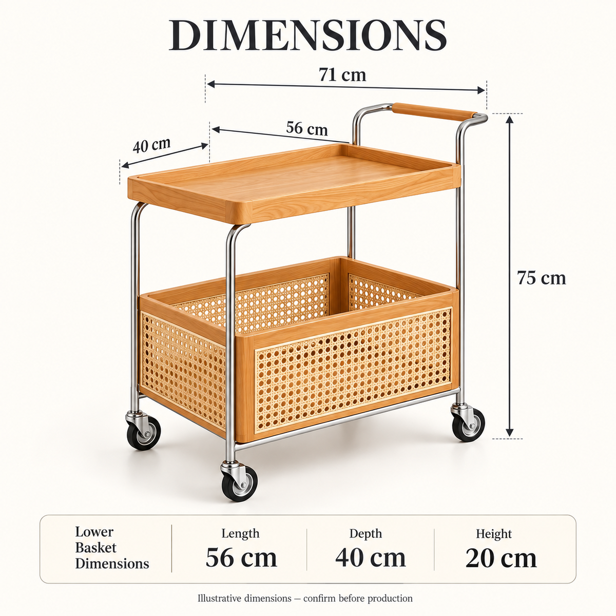 Rolling Side Table with Woven-Look Storage Basket