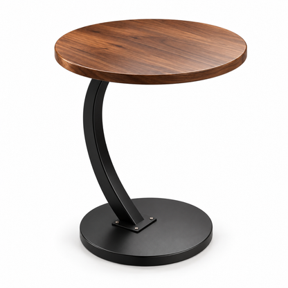Walnut-Look Round C-Frame Sofa Side Table