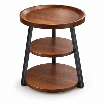 Walnut-Look Three-Tier Round Tray Side Table