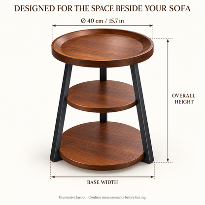 Walnut-Look Three-Tier Round Tray Side Table