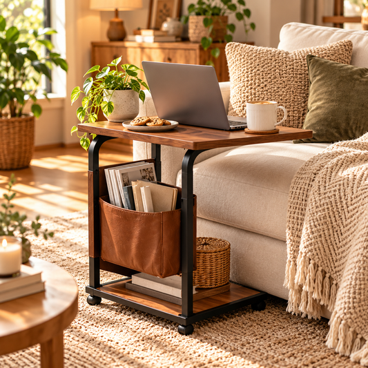 RadixDomus Rolling Side Table with Storage Pocket