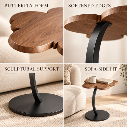Walnut-Look Butterfly Curved Base Side Table