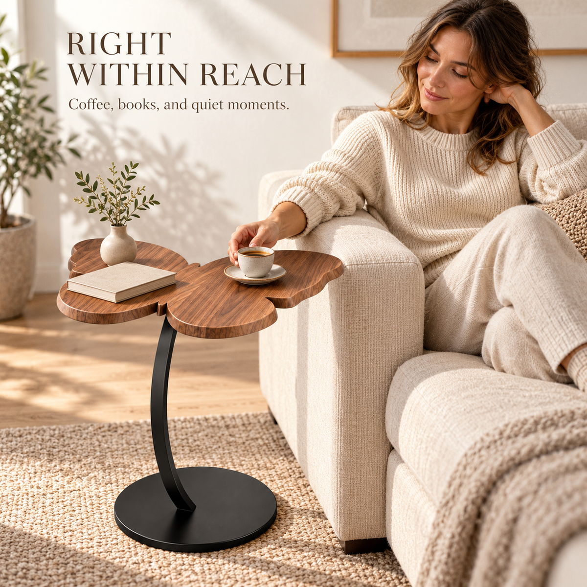 Walnut-Look Butterfly Curved Base Side Table