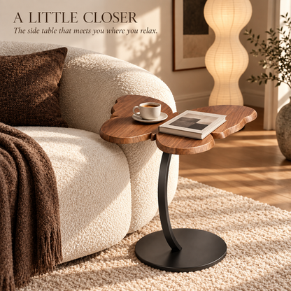 Walnut-Look Butterfly Curved Base Side Table