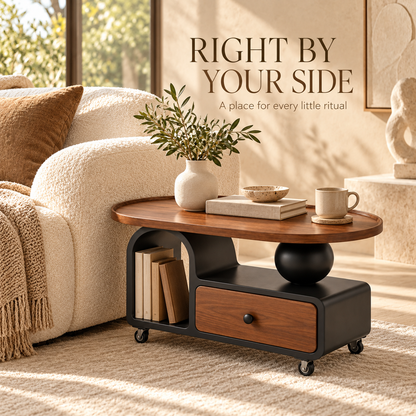 Walnut-Look Mobile Storage Side Table