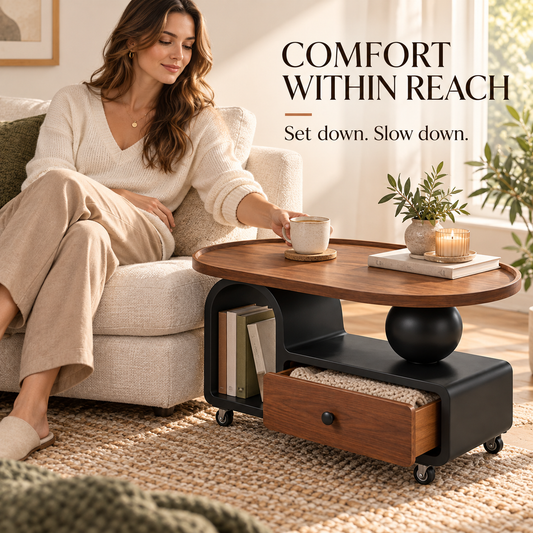 Walnut-Look Mobile Storage Side Table
