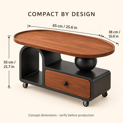 Walnut-Look Mobile Storage Side Table