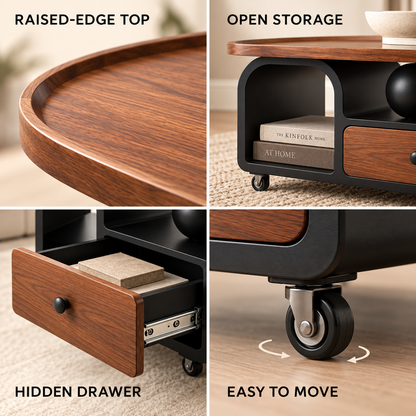 Walnut-Look Mobile Storage Side Table